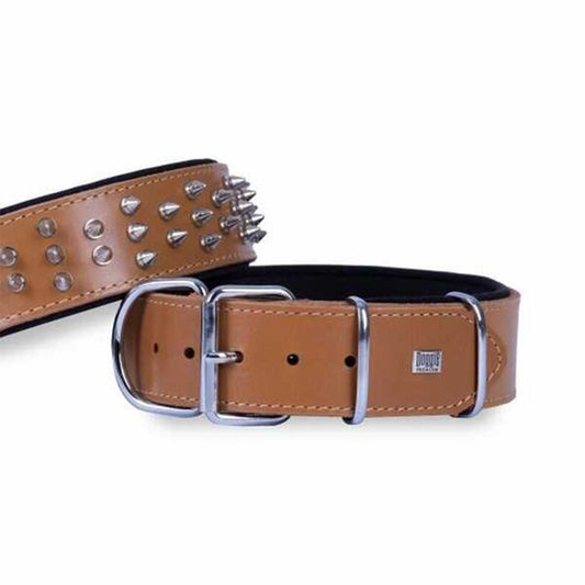 Doggie Çift Kat Gerçek Deriden El Yapımı Çivili Kamel Köpek Boyun Tasması 5x55-65 Cm