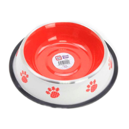 Playfull Colorful Paw Patterned Steel Food and Water Bowl 64 Oz