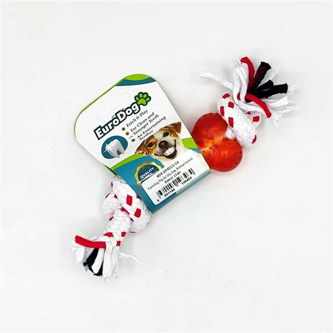 EuroDog Bone Shaped White and Red Dog Dental Toy 15cm