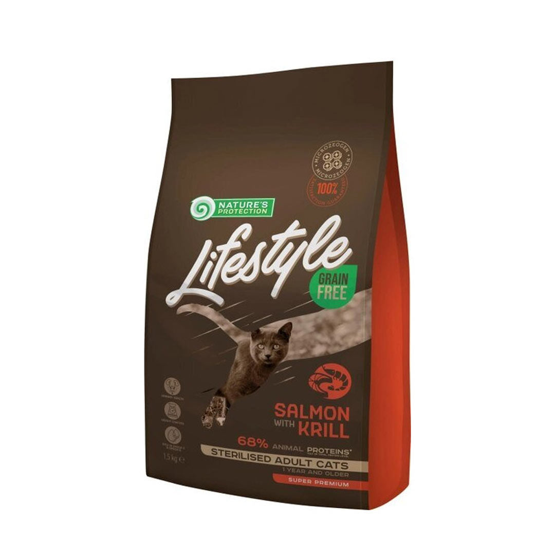 Nature's Protection Lifestyle Kısırlaştırılmış Tahılsız Somonlu ve Karidesli Kedi Maması 1.5 Kg