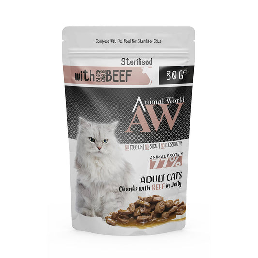 Animal World Kısırlaştırılmış Jöle İçinde Parça Sığır Etli Yetişkin Kedi Yaş Mamasi 80gr