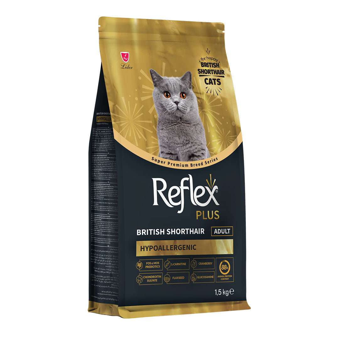 Reflex Plus Hypoallergenic Tavuklu ve Kızılcıklı British Shorthair Yetişkin Kedi Maması 1,5 Kg