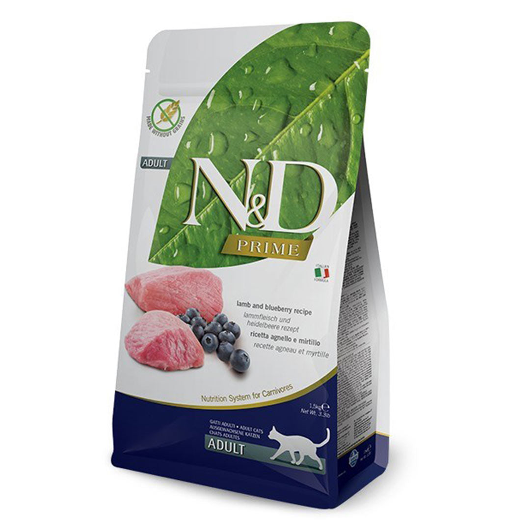 N&D Prime Lamb and Wild Blueberry Grain-Free Adult Cat Food 1.5kg