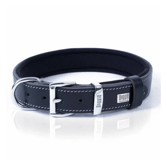 Doggie Comfort Deri Kemik Desenli Siyah Köpek Boyun Tasması Medium 2.5x37-45 Cm