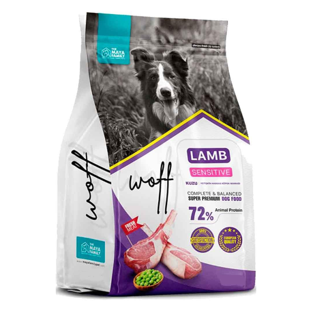 Woff Hassas Mide ve Deri Yapılı Köpekler İçin Kuzu Etli Yetişkin Köpek Maması 12 Kg