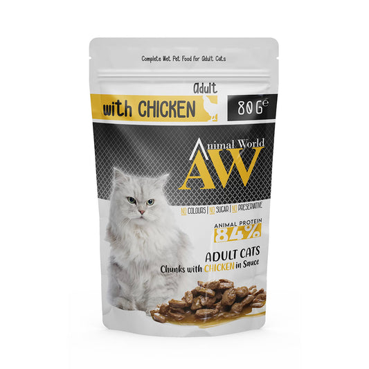 Animal World Sos İçinde Parça Tavuklu Yetişkin Kedi Yaş Mamasi 80gr